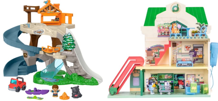 little people car and bluey house set