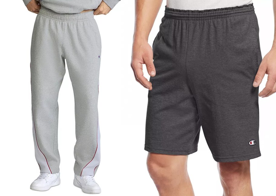 men wearing gray sweatpants and shorts 