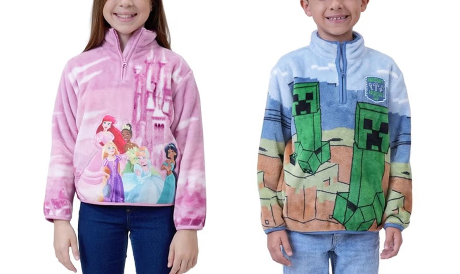 girl in princess and boy in minecraft quarterzips