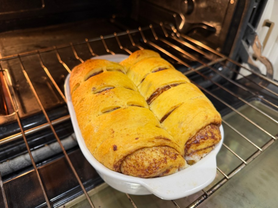 cinnamon rolls in the oven baking