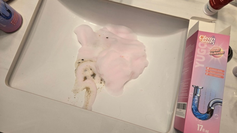foaming drain cleaner in a sink