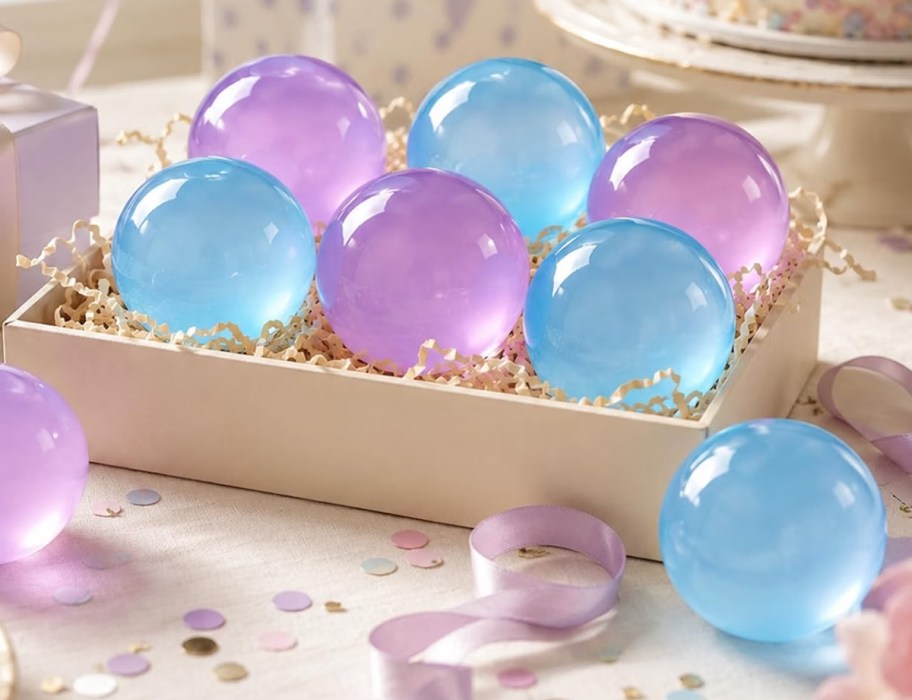 shiny blue and purple squishy balls