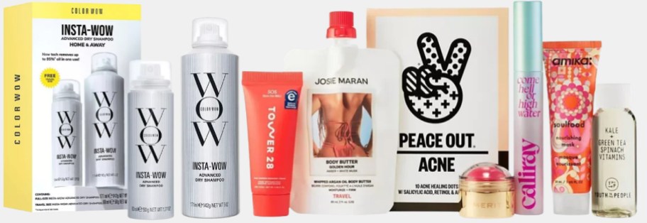 color wow dry shampoo set and sephora clean me up kit