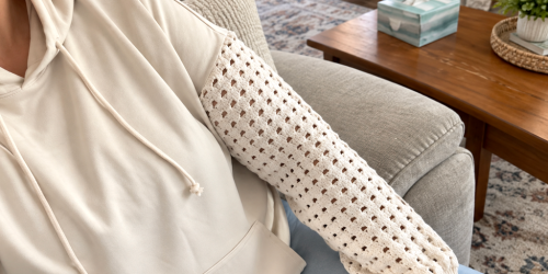 WOW! Women’s Fleece Hoodie with Crochet Sleeves from $6.79 on Walmart.com