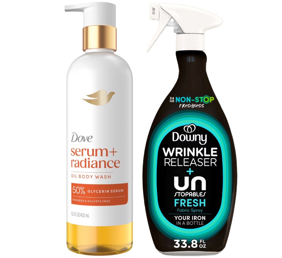 dove serum body wash and downy wrinkle releaser