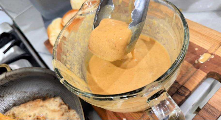 dunking french toast in custard