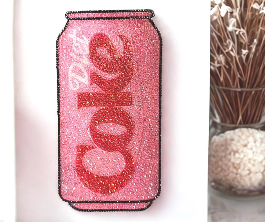 diet coke rhinestone artwork on white paper