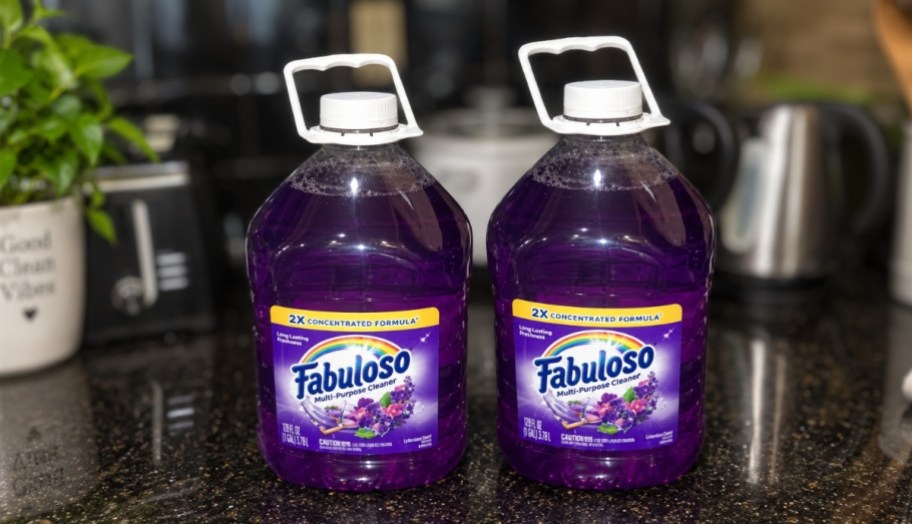 2 128 oz bottle of fabuloso on kitchen counter