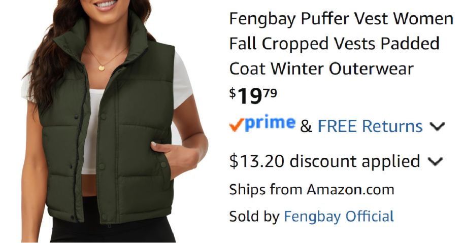 woman wearing green vest on a white background