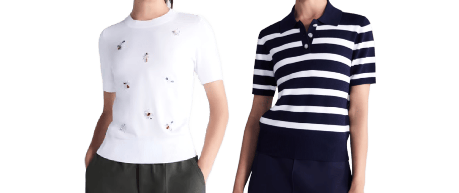 2 women in short sleeve sweaters