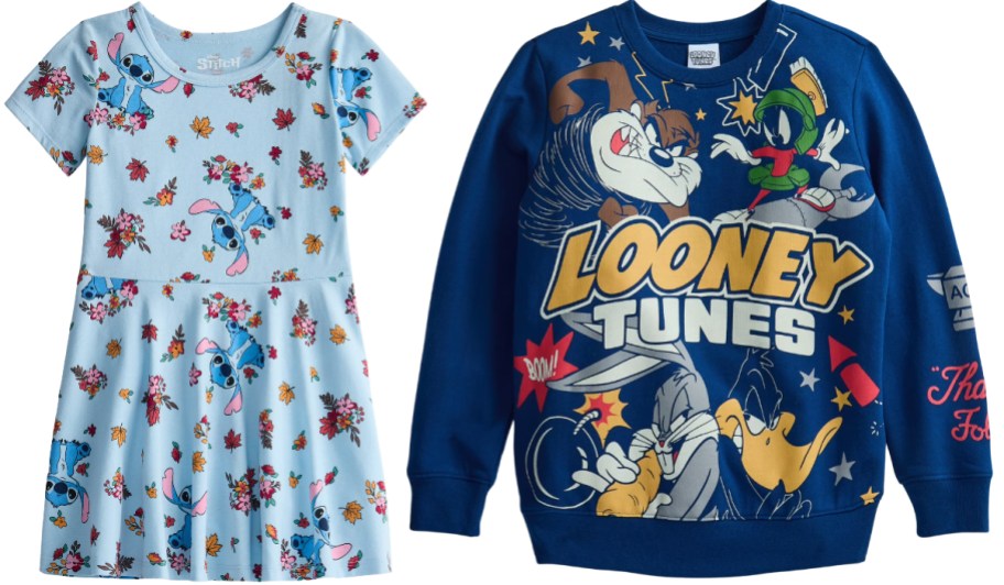 girls character dress and boys sweatshirt