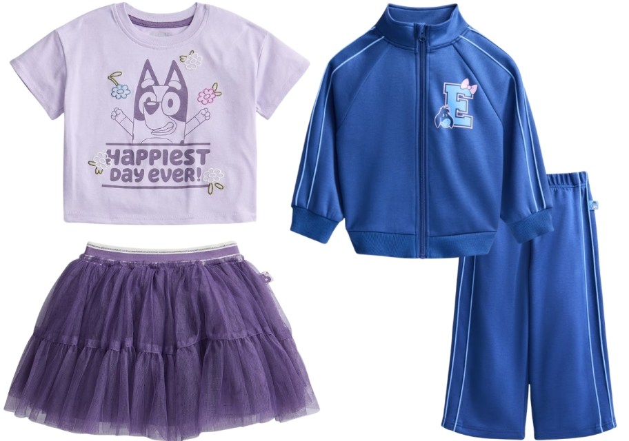 gorls character tee and tutu set and character track suit