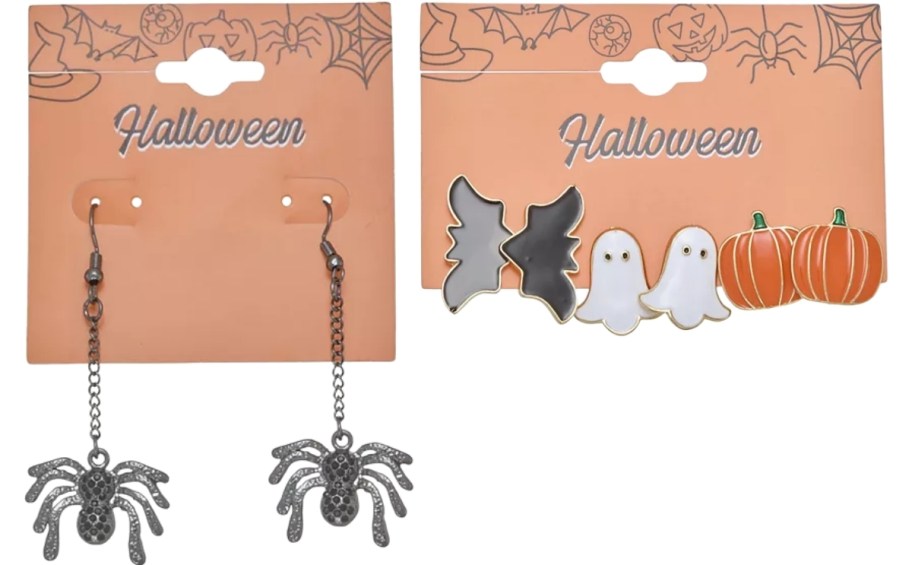 a pair of halloween dangle earrings and a 3 pair set of studs