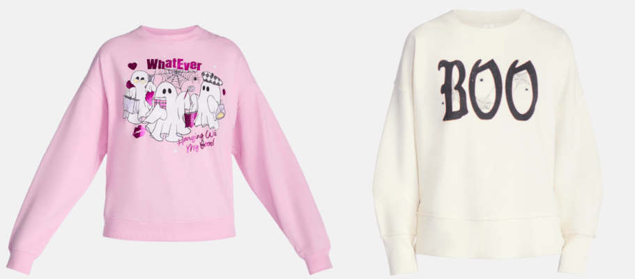 2 pink and cream halloween sweatshirts