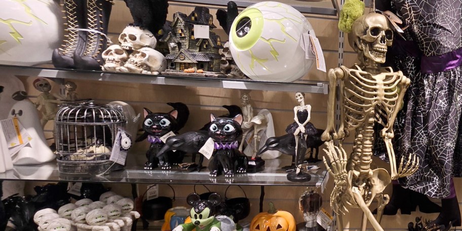 halloween decor on shelves in store 