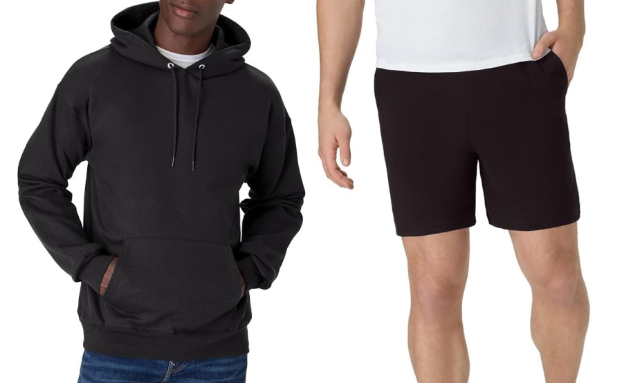 men wearing black hoodie and shorts 