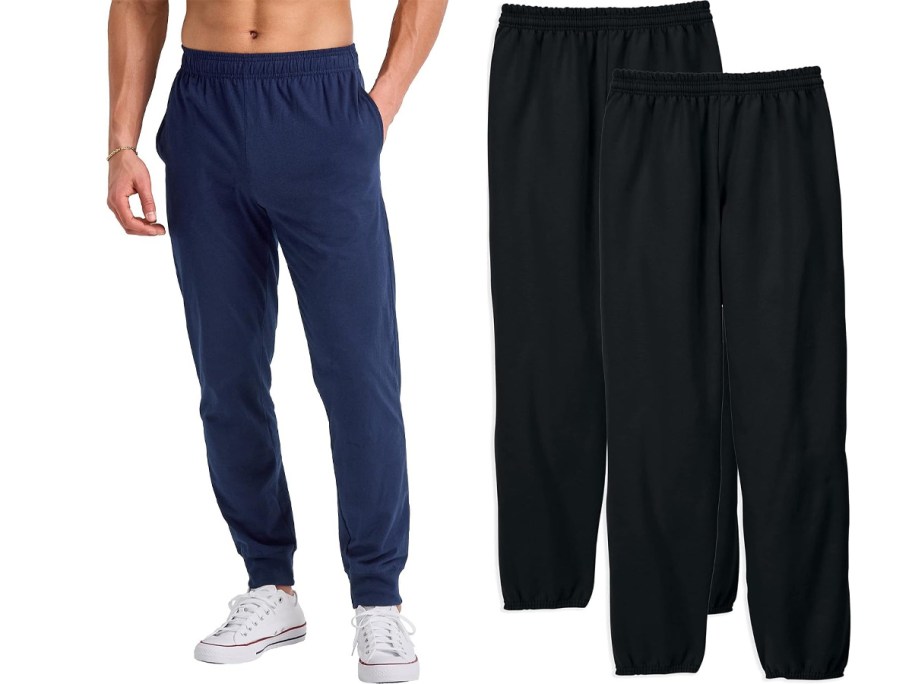 blue and black sweatpants 