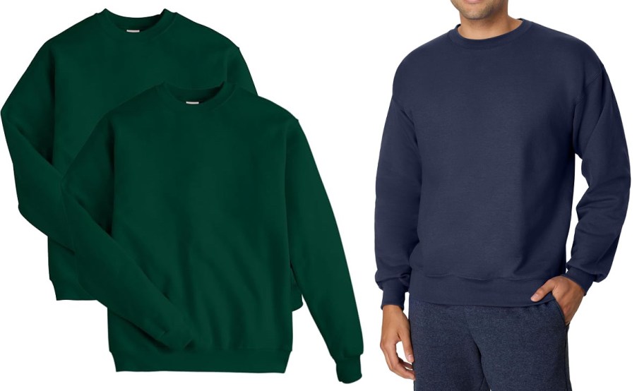 green and blue sweatshirts 