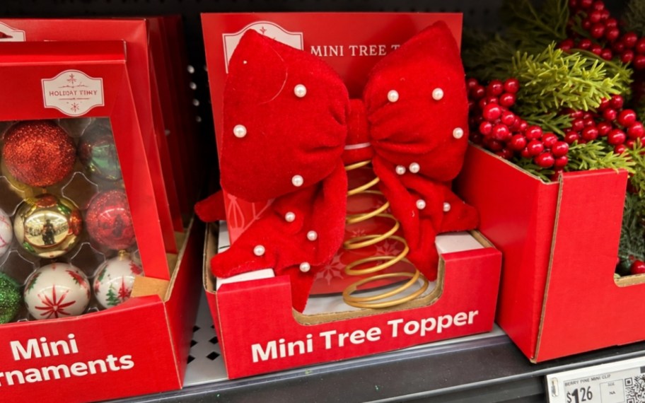 mini red bow tree topper