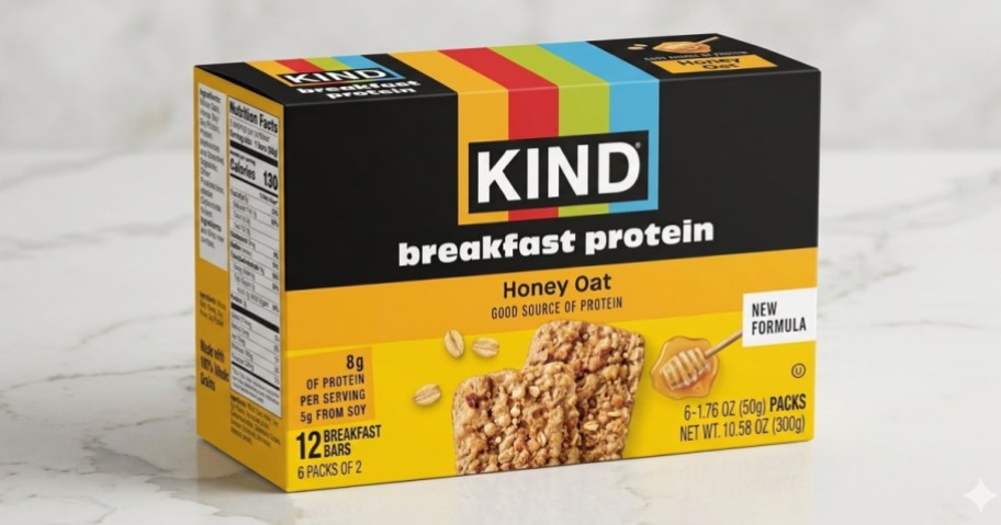 box of protein bars on white countertop