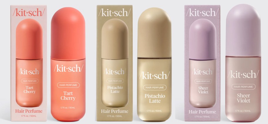 three bottles of kitsch hair perfume 