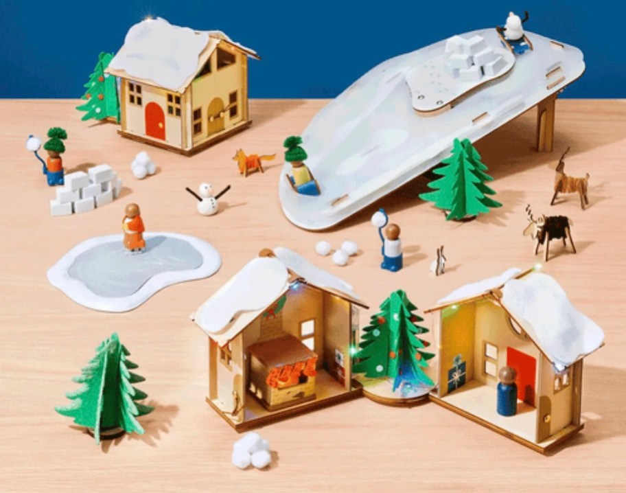 kiwi co advent calendar ski village on table