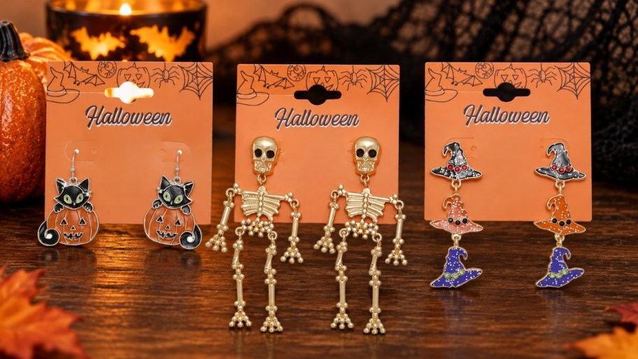 three pair of halloween dangle earrings
