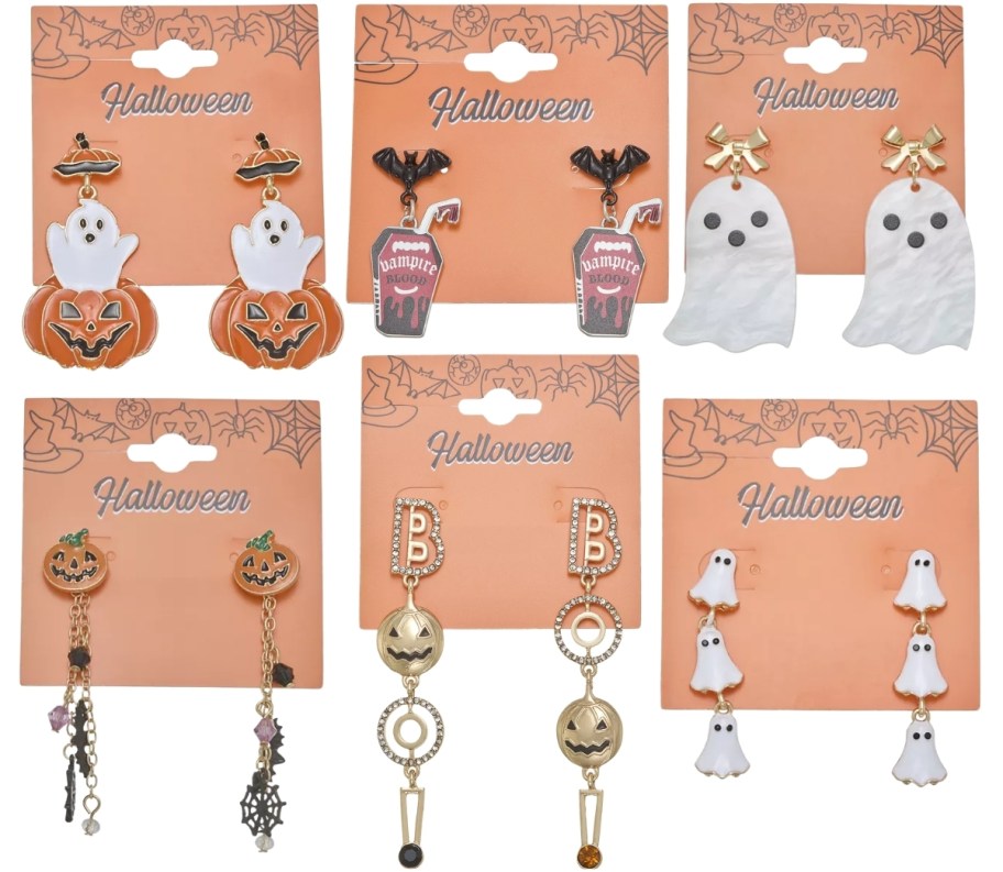 6 pair of halloween earrings