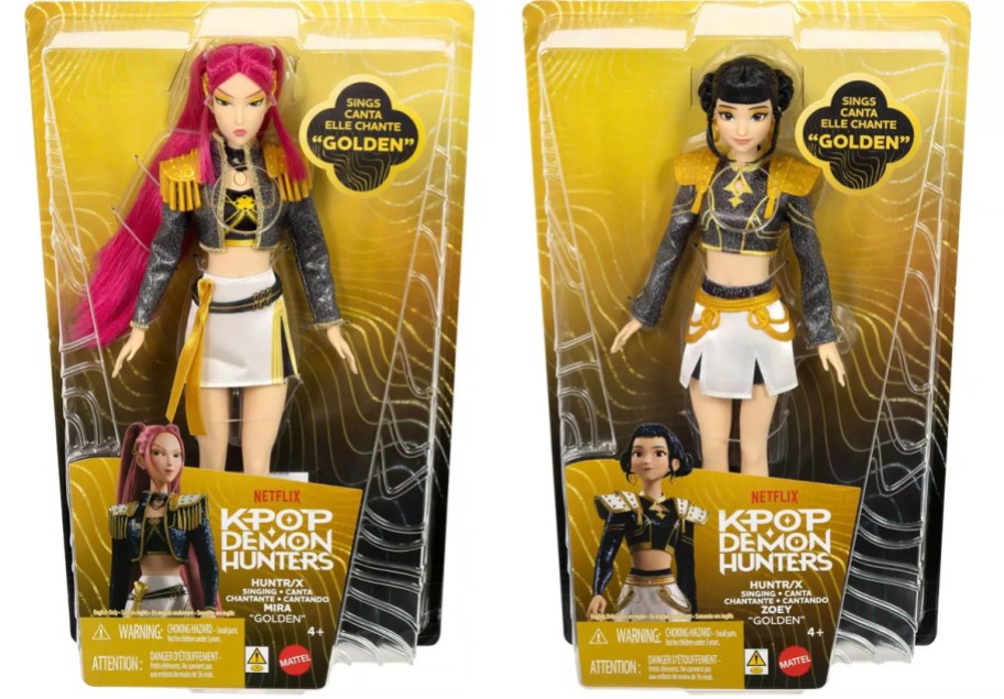 two kpop demon hunters dolls