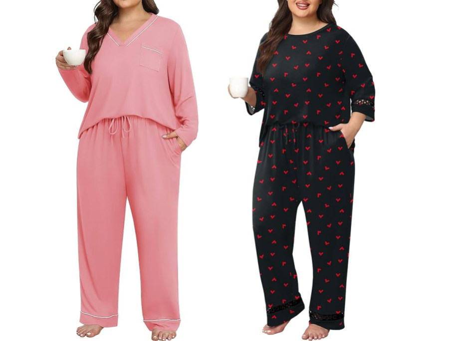women wearing pink and black pajamas