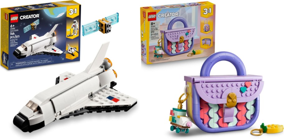 lego creator space shuttle and handbag