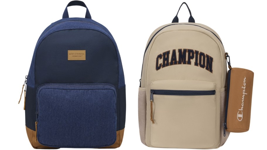 dark blue and khaki backpacks