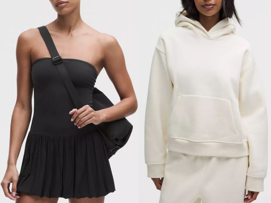 Stock images of a lululemon dress and sweatshirt