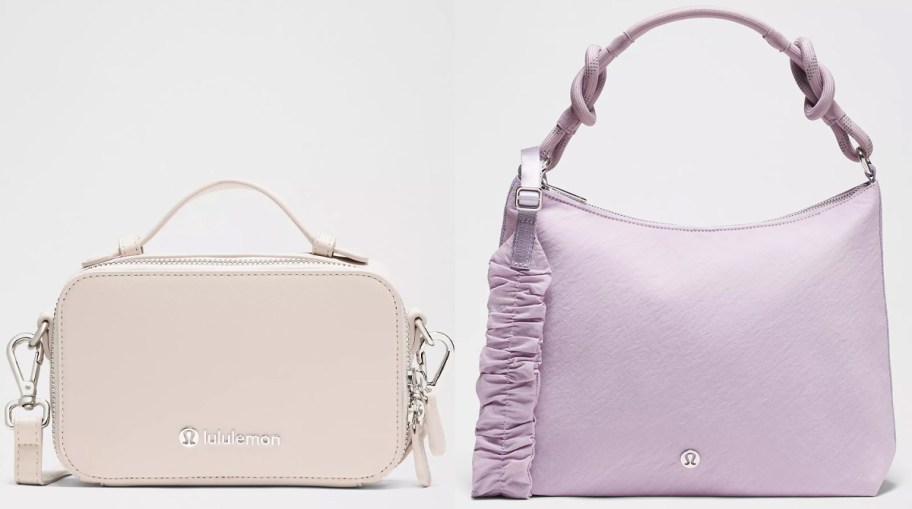 white and purple bags 