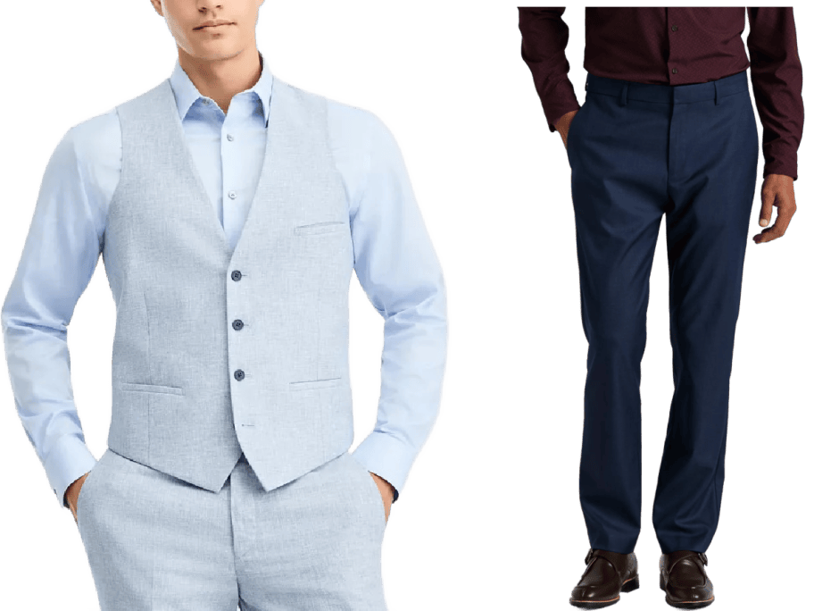 man in suit vest and man in dress pants