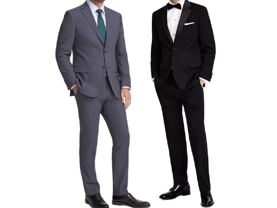 2 men in tuxedo and suit