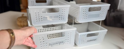 4 sliding drawers on table
