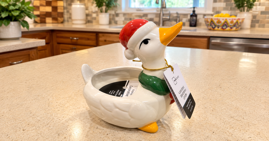 christmas goose candle on a kitchen counter