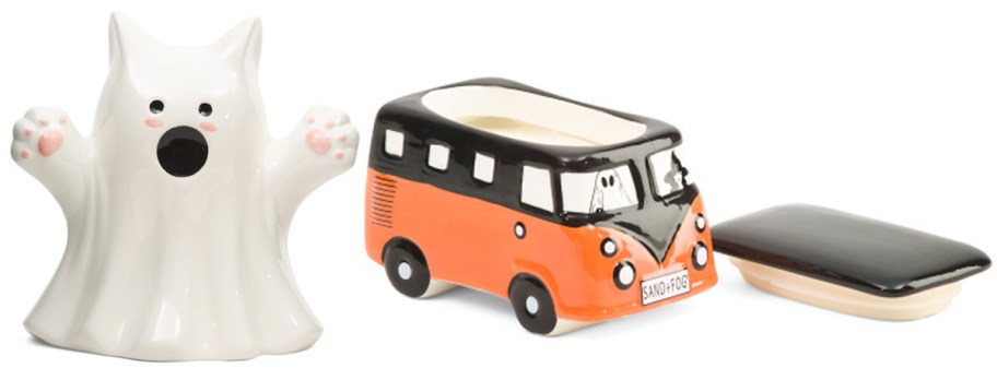 cat ghost and orange bus candle 