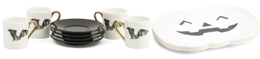 bat tea saucers and white pumpkin tray 