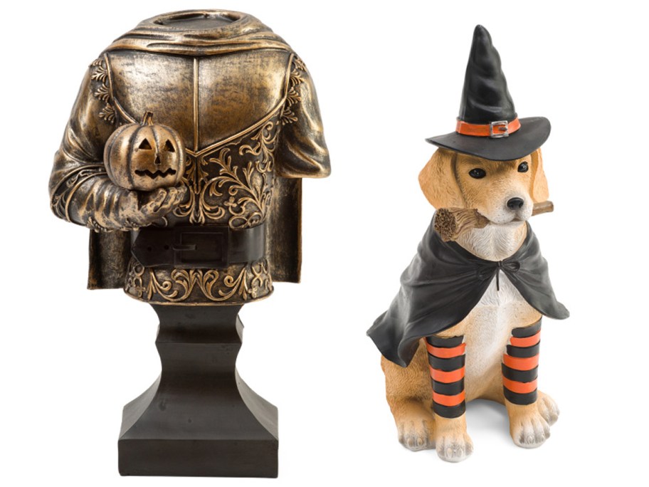 headless knight and dog witch decor 