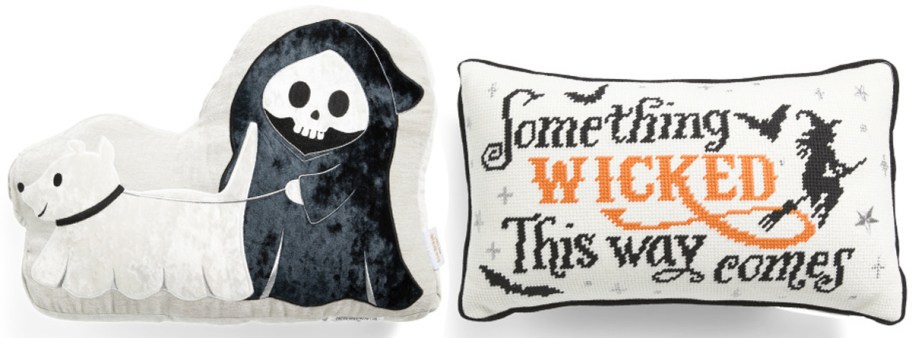 grim reaper dog and witch pillows 