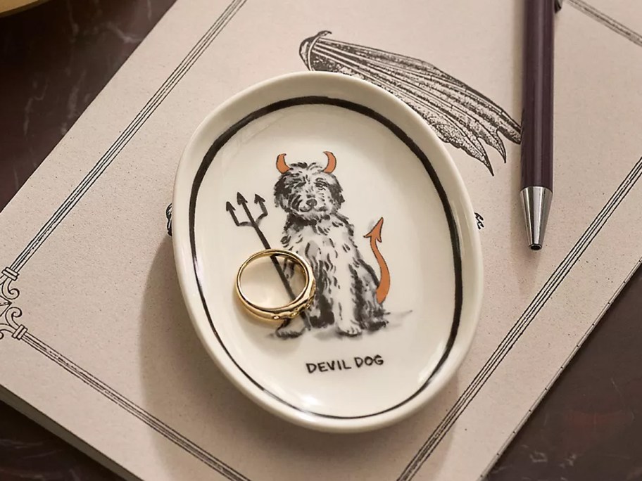 dog trinket tray on table
