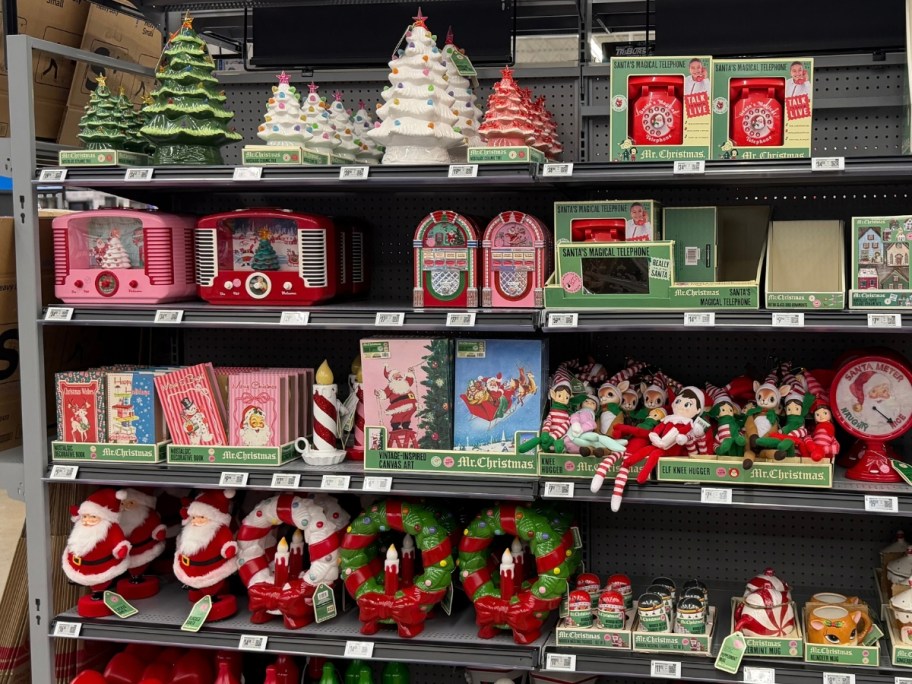 store aisle with Mr. Christmas retro Christmas decor