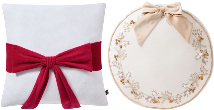 two Christmas pillows on a background