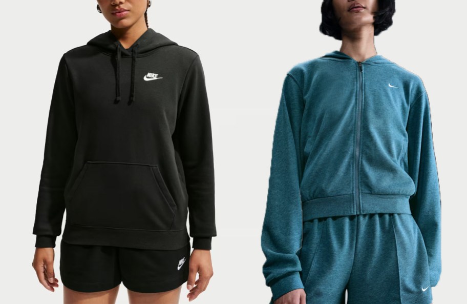 man wearing black hoodie and woman wearing blue hoodie