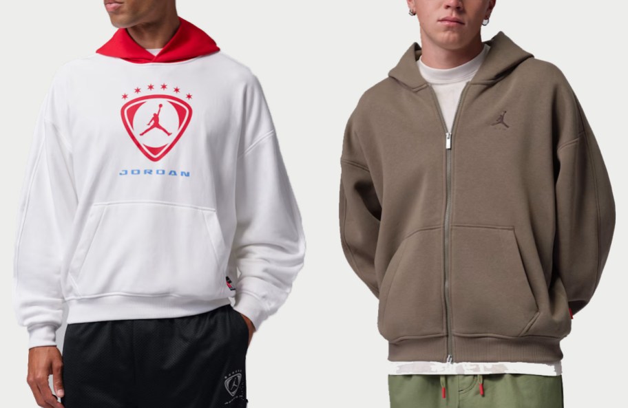 adults wearing white and brown nike hoodies