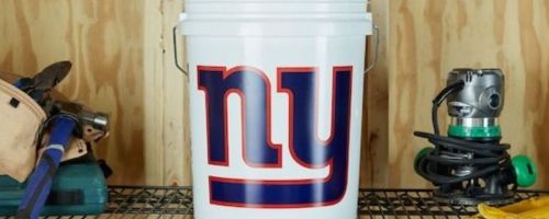 ny giants bucket displayed on top of a shelf