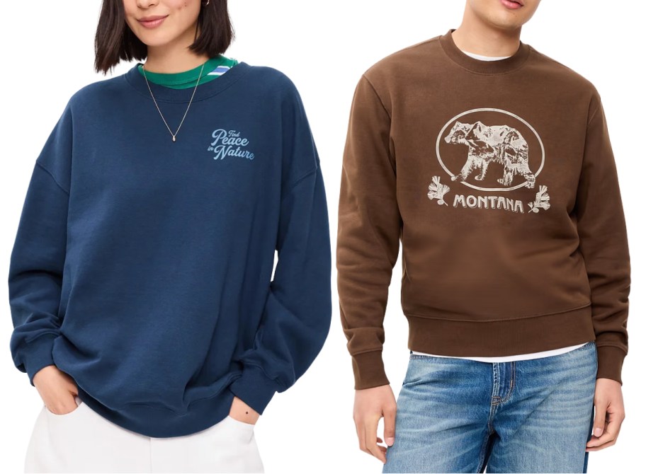 old navy womens and mens sweatshirts
