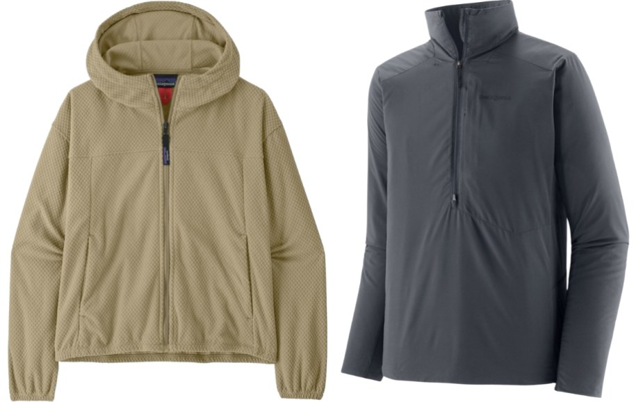 womans fullzip hoodie and mens half zip pullover